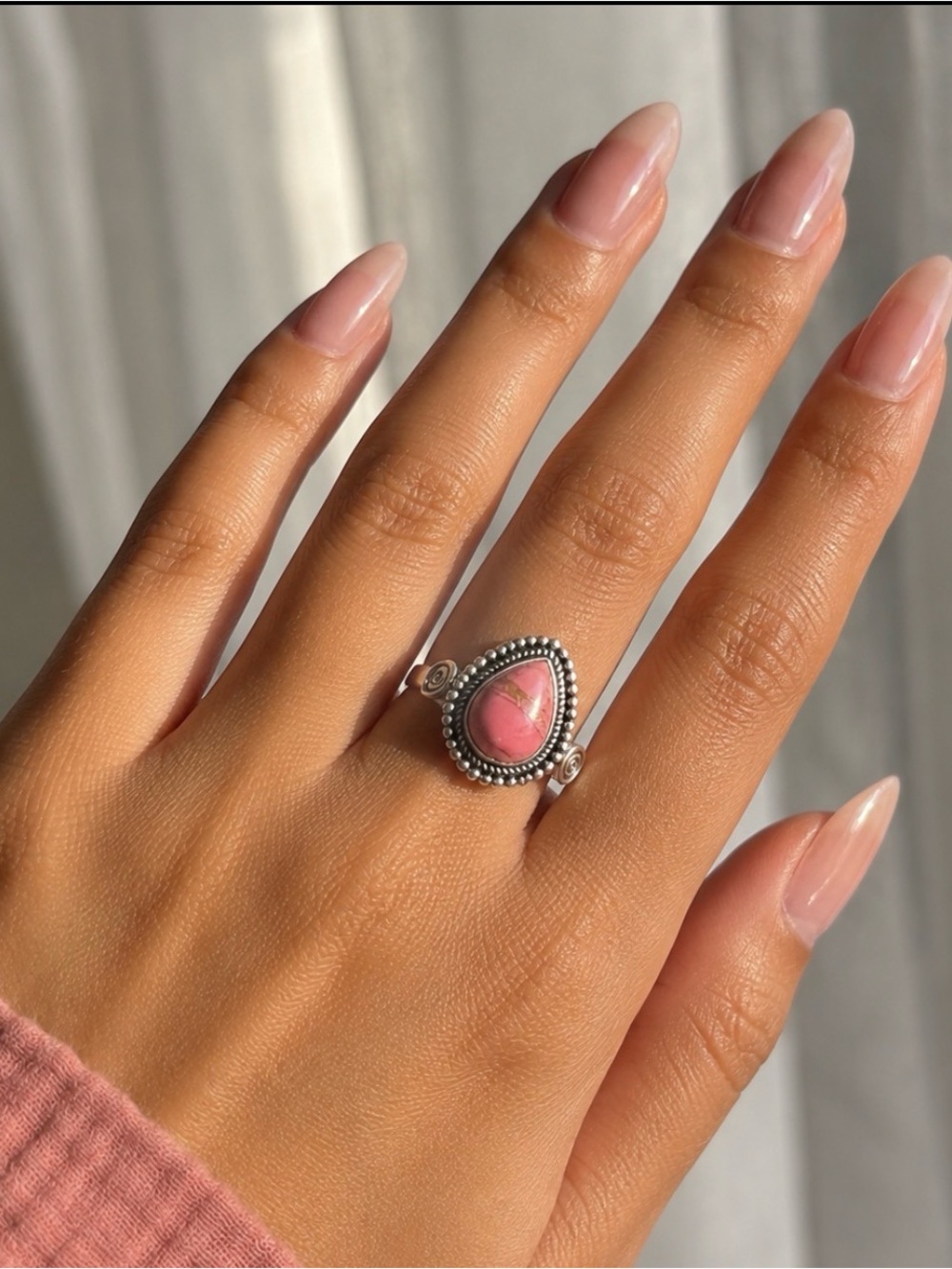 925 Sterling Silver Pink Turquoise Teardrop Ring